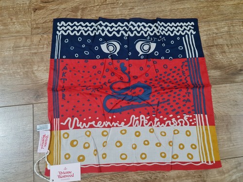VIVIENNE WESTWOOD Women Red Patterned Scarf 44x44cm Limited Edition New - Picture 3 of 7