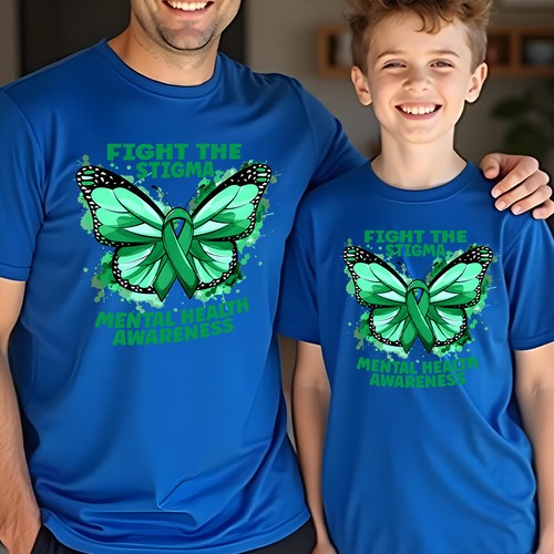 Mens Kids Butterfly Green Ribbon Mental Health Awareness T-Shirt Tee Anxiety#MHA - Picture 10 of 30