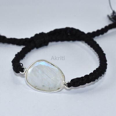 Random Selected Irregular Moonstone 925 Sterling Silver Carm  Thread Bracelet