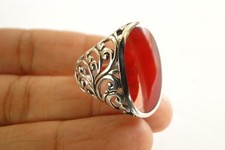 Red Fossil Coral Ornate Edge 925 Sterling Silver Ring 6 7 8 9