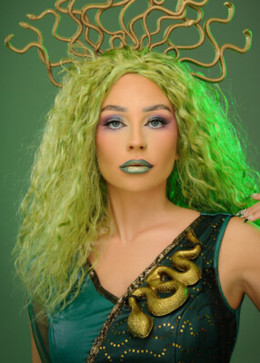 Womens Medusa Long Wavy Green Wig