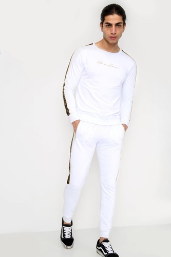 Weißer Trainingsanzug Herren, Sport Urban Jogging Set, Sweat Top & Jogginghose - Bild 1 von 4