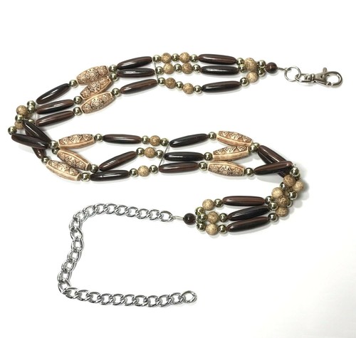 Women's Belt Brown XS-S Hippie Style Beaded Floral Casual Boho Jeans Dress - Picture 3 of 10