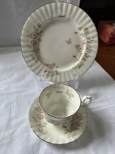 Vintage Royal Albert Wild Flower Of The Month JUNE Tea Cup TRIO Bone China