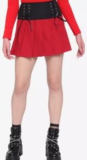 Hot Topic Black  Red Lace Up Yoke Skirt Pleated Mini Gothic Grunge Size Small