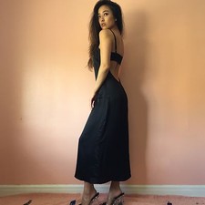 Reformation Black Satin Slip Midi Dress MSRP $280