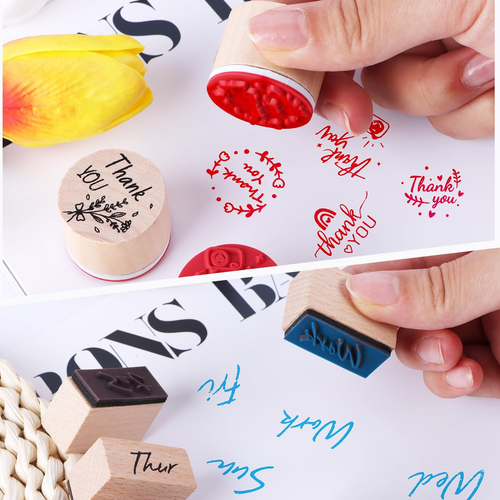 Holzstempel Danke Stempelset 14Stk Motivstempel Muster Handmade Stempel Vintage - Bild 4 von 7