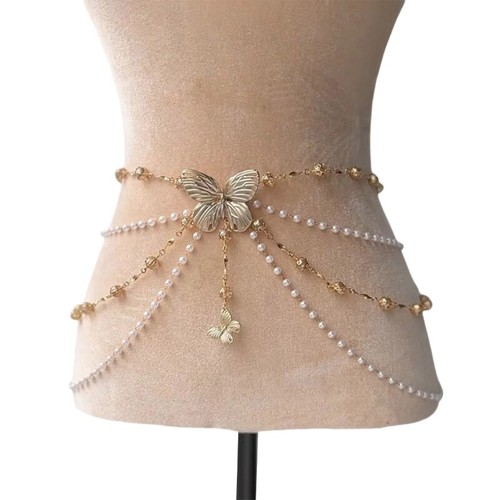 Delicate Imitation Pearls Waist Chain Fashionable Body Chain Wearable Waist Belt - Picture 5 of 14