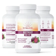Nutri Saver Beetroot 1300mg Capsules - Vegan, Non GMO, Gluten-Free - 180 Caps