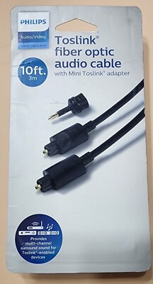 Philips SWA9221A/27 Toslink Fiber Optic Audio Cable w/ Mini Adapter Black 10-ft