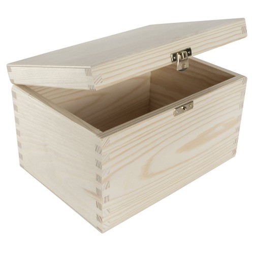 Wooden Box with Lid & Clasp 22x16x13cm /Rectangular Plain Keepsake Storage Chest - Picture 9 of 9