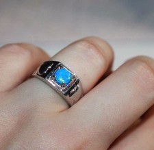 fire opal ring 5.5 6 gemstone silver jewelry engagement wedding cocktail band M7