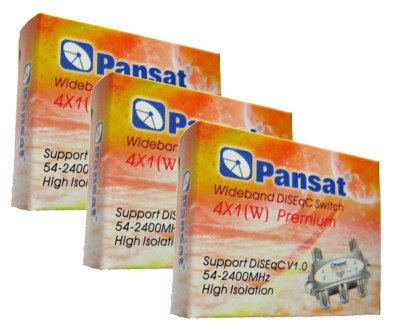 Lot of 3 Pansat 4x1 DiSEqC 1.0 Model 4x1W Premium Wideband Satellite Switch FTA