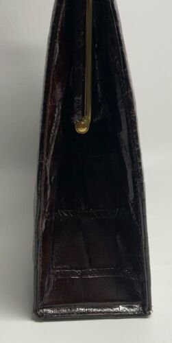 Bolso de mano de cuero de piel de reptil marrón piedra bella de colección herrajes dorados espejo Bélgica - Imagen 3 de 22