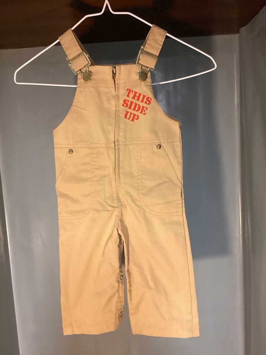 Vintage Little One's Tan Overalls-This Side Up-18 Months, Zipper