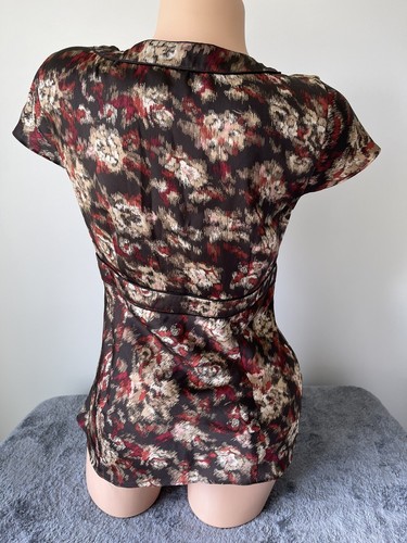 Ann Taylor Loft Top womens S 4 M Blouse Brown zip side fitted 3149 Couture Fall - Picture 12 of 13