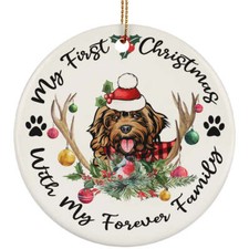 My First Christmas Cockapoo Dog With Deer Anlters Ornament Gift Decor Hanging