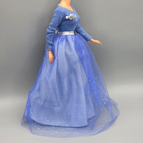 DRESS 1999 LITTLE DEBBIE BLUE EVENING GOWN GLITTER BELTED WAIST FASHION DRESS - Picture 3 of 8