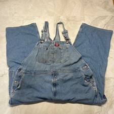 Dickies Denim Overalls Light Wash Mens 48x30 Distressed Bib Workwear Wide Leg
