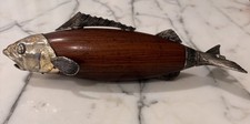Tre Spade Vintage Fish Koi Carp Pepper Mill Italy Silver plate & Rosewood MCM