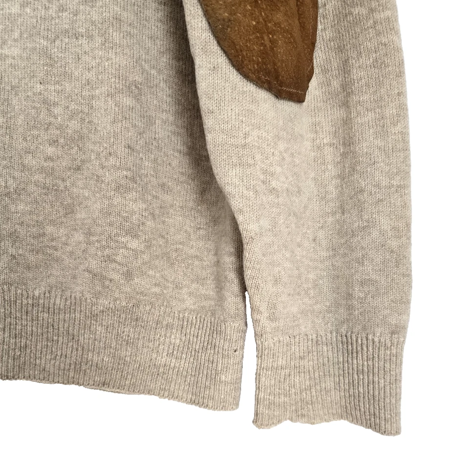 Vtg LL Bean Lambswool Cardigan Suede Patches Sweater Men L Tall Tan Scotland Dad - Image 4 of 4