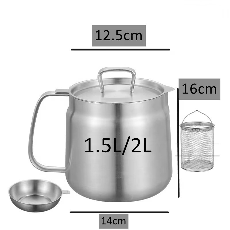 Stove Top Fryer and Oil Strainer Filter 2 Liter Stainless Steel