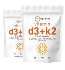 Micro Ingredients Vitamin D3 5,000 IU  K2 MK-7 100 mcg, 2 600 Soft Exp 5/2026