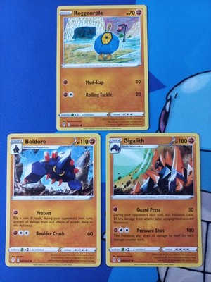 Roggenrola 086 + Boldore 087 + Gigalith 088/203 - Pokemon Evolving Skies, Eng