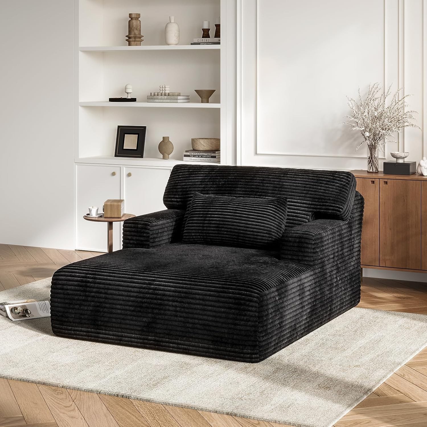 Corduroy Lounge Chair Upholstered Sofa Sleeper Accent Chair with Pillow