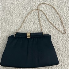 Vintage Black Evening Clutch with Gold Chain