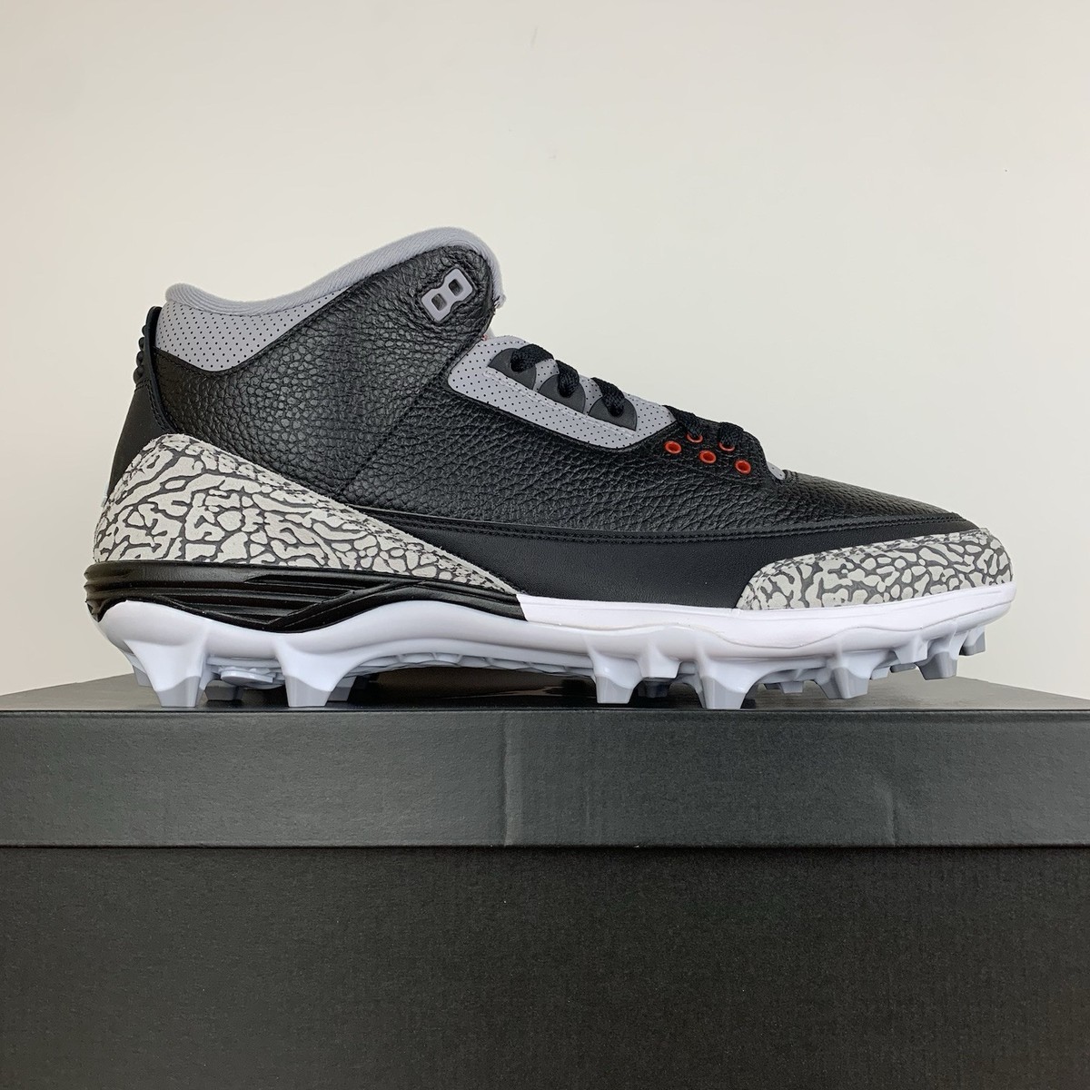 37① Nike Air Jordan 3 Mid TD Football Cleats Black Cement FZ8626-001