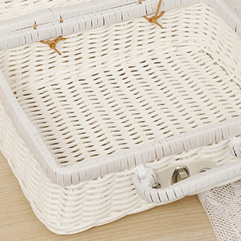 Woven Picnic Box Plastic Rattan Odorless Retro Woven Storage Box With Ring Shape