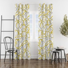 Yellow Grey White Geometric Curtains 2 Panels Sets Abstract Line Modern Art P...