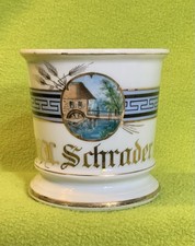 VINTAGE OCCUPATIONAL SHAVING MUG WITH WATERWHEEL /WATERMILL SCENE "SCHRADER"