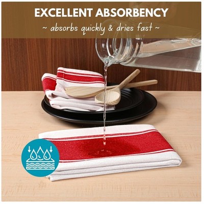 Red Kitchen Towels - Fast Dry, Soft Cotton, 12 Pack