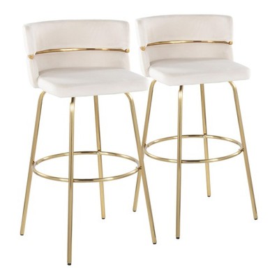 Cinch 30'' Glam/Art Deco Fixed-Height Barstool with Swivel in Gold Metal and Cr