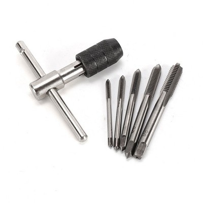 A reliable Machinist Tool Set 6pcs T handle Ratchet Tap Wrench with Screw Taps