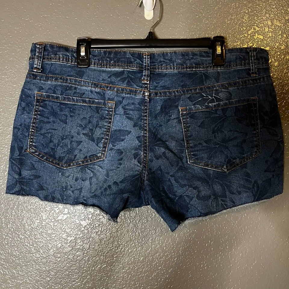 Pantalones cortos de mezclilla florales azules Faded Glory para mujer 16 W38 Foto 4 de 4