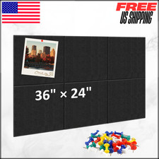 Bulletin Board 6 Black Wall Tiles Large Cork Board with 30 Pins 36x24" Felt