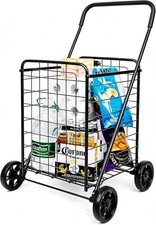 Grocery Utility Shopping Cart Deluxe Utility Cart W/ Oversized Basket
