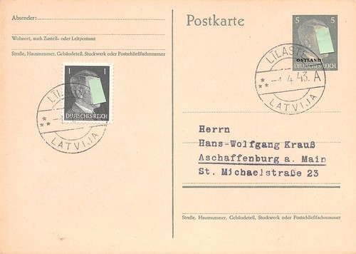 814129) dt. Bes. Ostland 2. WK Ganzsache P1 gebraucht mit ZUF