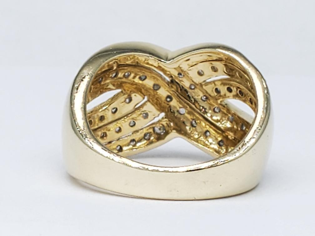 14K Solid Yellow Gold Diamond Crossover Cluster R… - image 5