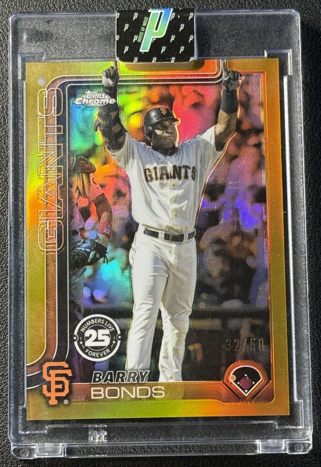 BARRY BONDS 2025 TOPPS CHROME #NLF-1 NUMBERS LIVE FOREVER GOLD REFRACTOR 32/50