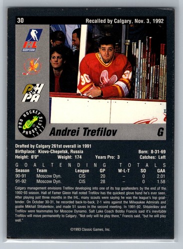 Andrei Trefilov 1993 Classic Pro Prospects HOCKEY #30 Salt Lake Golden Eagles - Imagen 2 de 2