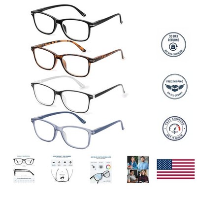 4 PK Mens Half Frame Spring Hinge Reading Glasses Blue Light Blocking Readers