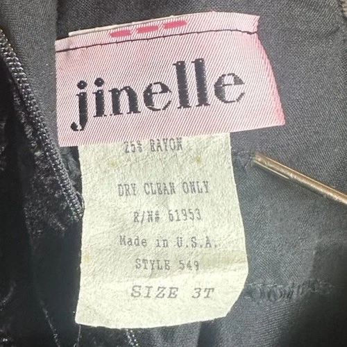 Vintage 3T Jinelle Dress Holiday Made In USA Black Velvet Green Satin Christmas - Image 4 of 4