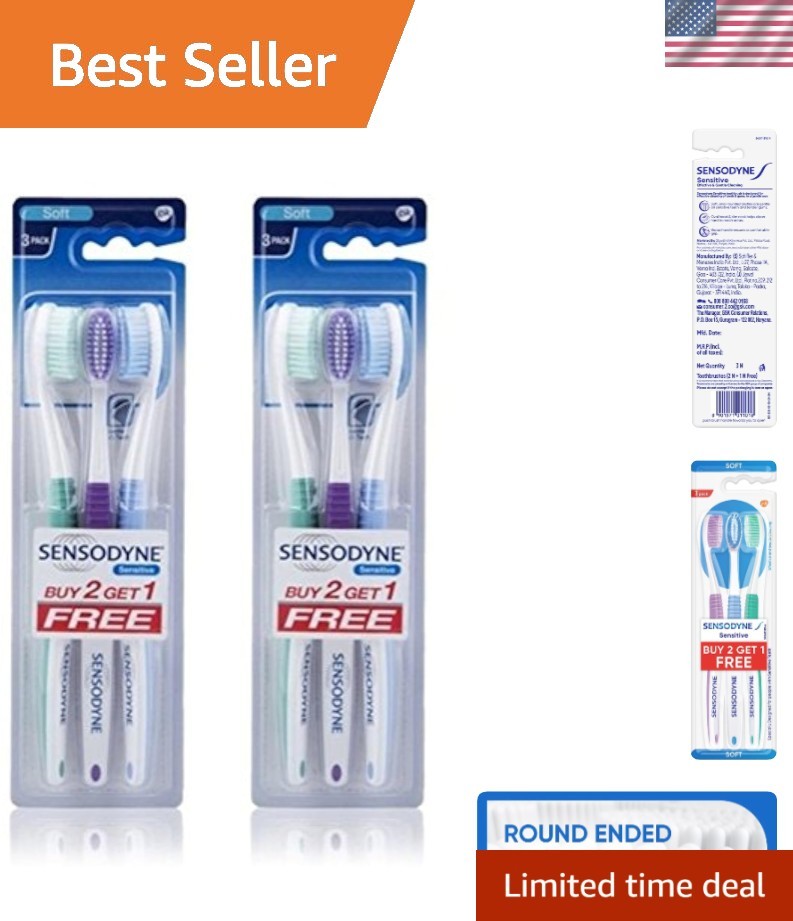 Soft Sensitive Toothbrush - Ergonomic 3 Count Set for Whole Family Dental Care