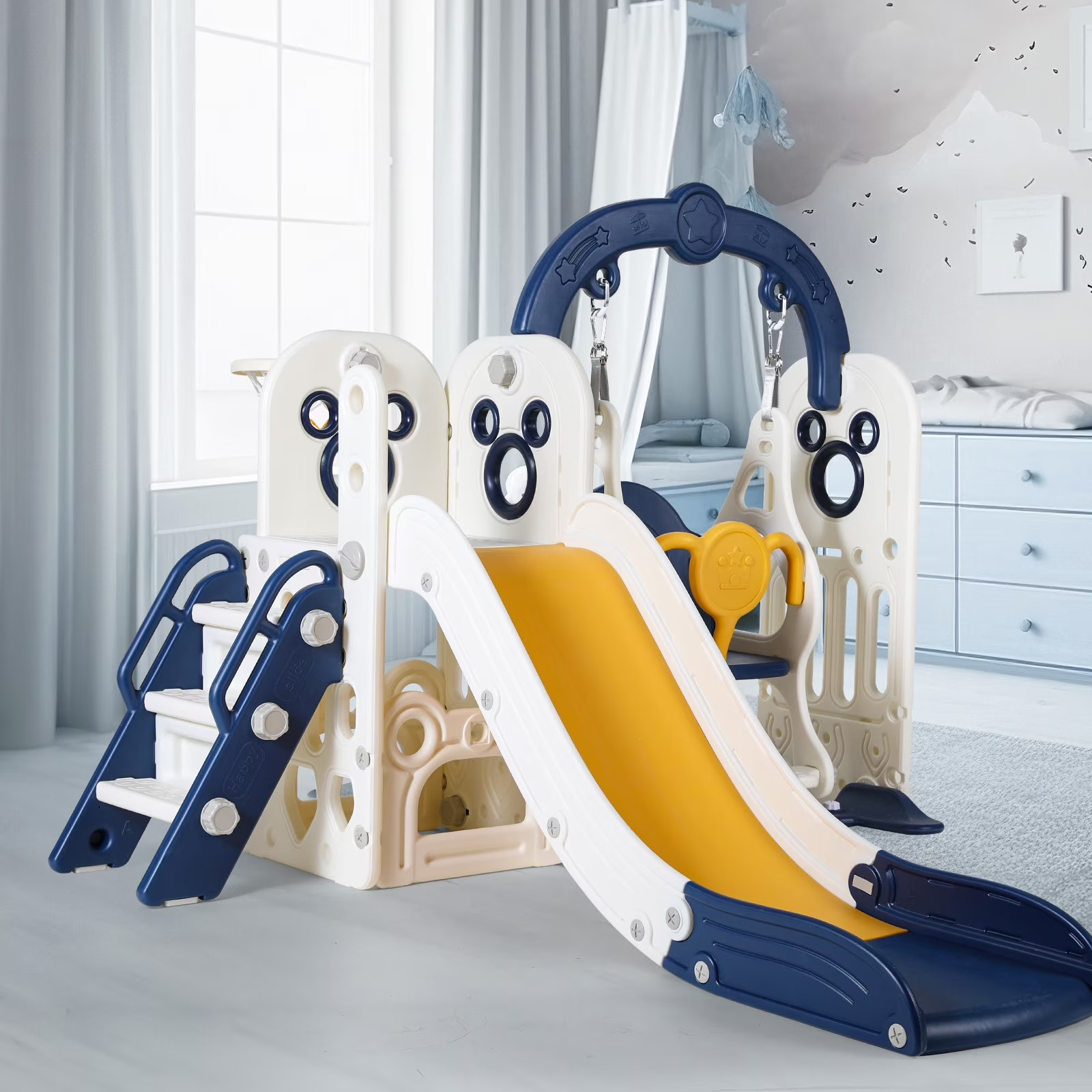 , Large Toddler Slide Climber Playset W/ Ball & Basketball H