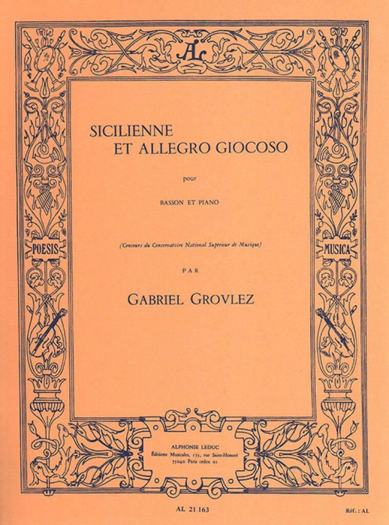 Sicilienne et Allegro Giocoso Gabriel Grovlez Book and Part(s) Bassoon and Piano