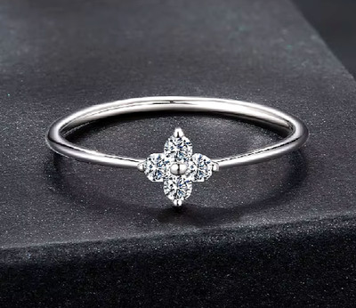 Moissanit Glück Kleeblatt Ring 925 Sterling Silber 4 Blatt Kleeblatt Blume funkelnd